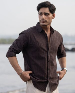 Brown Seer Sucker Stripe Shirt