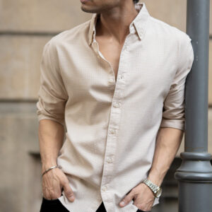 Beige Microchecks Oxford Shirt