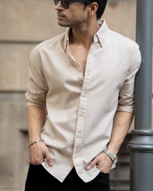 Beige Microchecks Oxford Shirt