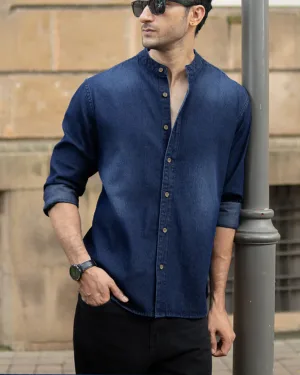 Mandarin Collar Denim Shirt