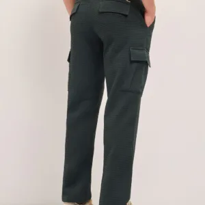 Grey Textured Waffle Weave Straight Fit Cargo Pants with Flap Pockets