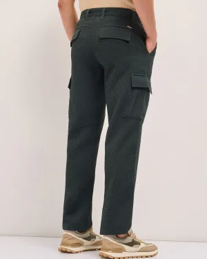 Grey Textured Waffle Weave Straight Fit Cargo Pants with Flap Pockets