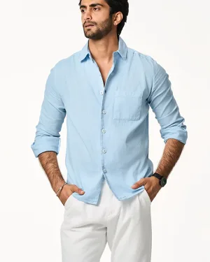 Dusty Blue Linen Blend Shirt
