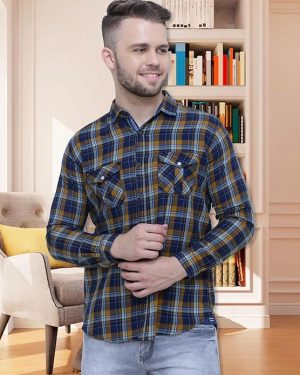 Mustard Brushed Checks Shirt