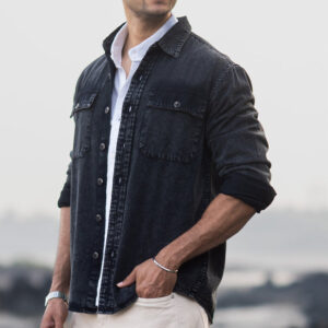 Black Charcoal Washed Denim Shirt