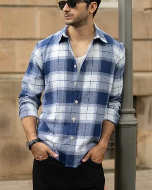 Dark Blue Brushed Checks Shirt