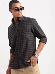 SHOWOFF Men's Long Sleeves Gingham Checks Grey Shirt-ZariaChecks-1024_Grey