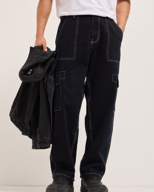 Black Mid-Rise Baggy Fit Cargo Jeans