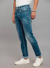 Medium Blue 5 Pocket Low-Rise Tapered Ankle Length Stretch Jeans