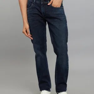 Dk Blue 5 Pocket Mid-Rise Slim Straight Fit jeans