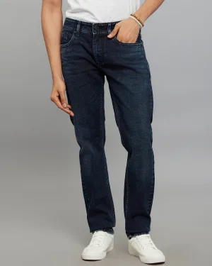 Dk Blue 5 Pocket Mid-Rise Slim Straight Fit jeans