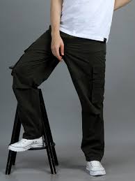 Men 2 Cotton Relaxed Fit Cargo Trousers, Black Khakhi