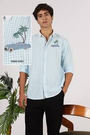 Sky Blue Stripe Embroidered Shirt