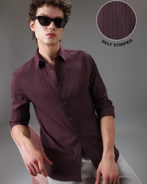Wine Structured Striped Shirt