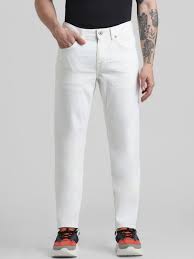 White 5 Pocket Low-Rise Tapered Ankle Length Stretch Jeans