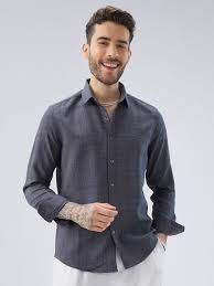 Dark Grey Slub Textured Shirt