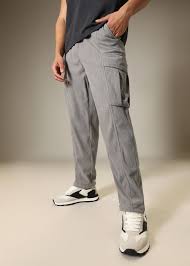 Dark Grey Solid Baggy Fit Stylish Corduroy Cargo Pant