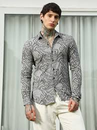 Dark Grey Abstract Structured Shirt