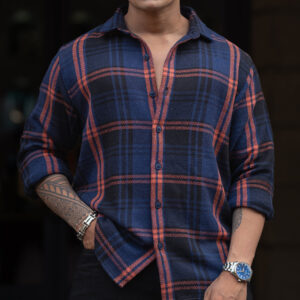 Blue And Orange Checks Regular Fit Full Sleeves Shirt