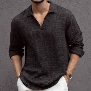 Black Kurta Style Regular Fit Full Sleeves Shirt