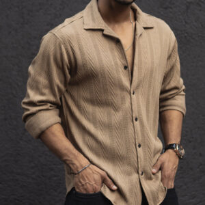 Beige Structured Regular Fit Shirt