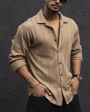 Beige Structured Regular Fit Shirt