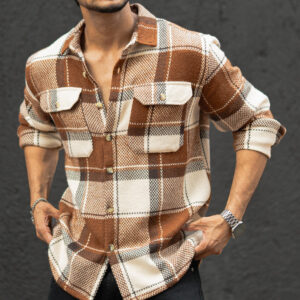 Brown And Off-White Checked Regular Fit Full Sleeves Shirt
