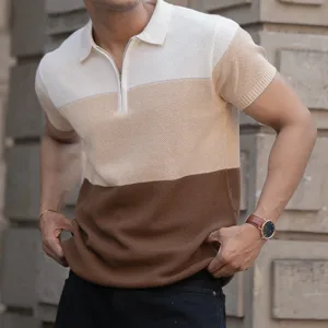 Earthy Stripe Zipper Polo T-Shirt
