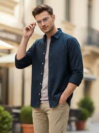 Regular Fit Stretch Navy Shirts – Comfortable & Classic Everyday Style