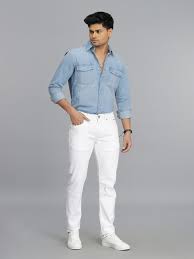 White 5 Pocket Mid-Rise Slim Straight Fit Jeans