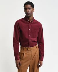 Wine Corduroy Shirt With Pockets