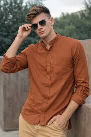 Rust Brown Regular Fit Full Sleeves Shirt