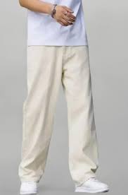 Relaxed Fit Denim Baggy Jeans, Beige, Plain Style, Casual Wear