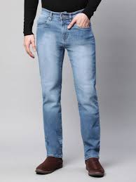 Medium Blue 5 Pocket Mid-Rise Slim Straight Fit Stretch Jeans