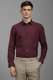 Men Maroon Textured Full Sleeves Formal Shirt