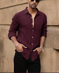 Wine Crinkled Shirt
