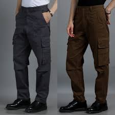 Men 2 Cotton Relaxed Fit Cargo Trousers, Charcoal Grey khakhi