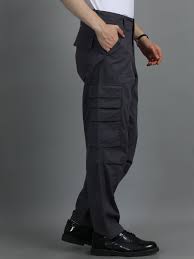 Men 2 Cotton Relaxed Fit Cargo Trousers, Charcoal Grey Black