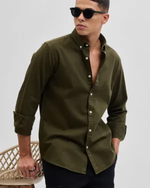 Olive Solid Twill Shirt