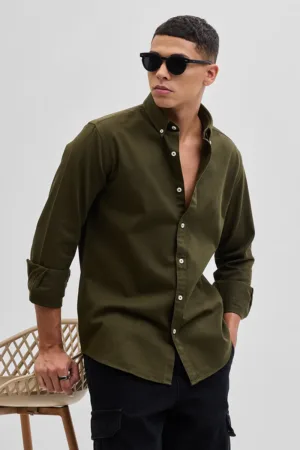 Olive Solid Twill Shirt