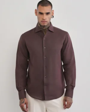 Brown Plain Cotton Linen Shirt