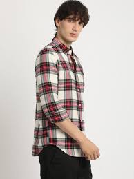 Men's White, Black & Red Checkered Cotton Casual Shirt | Full Sleeves | Regular Fit