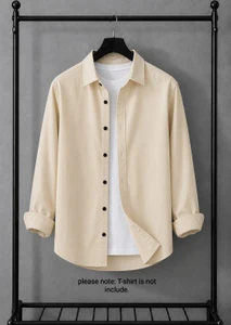 Men's Solid Beige Casual Shirt | Premium Cotton | Full Sleeve | Regular Fit